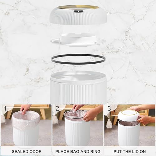 Image of Automatic Motion Sensor Bathroom Trash Can with Lid, 3 Gallon Touchless Trash Bin, Smart Plastic Electric Garbage Cans Small White Wastebasket for Office, rv, Bedroom, Living Room