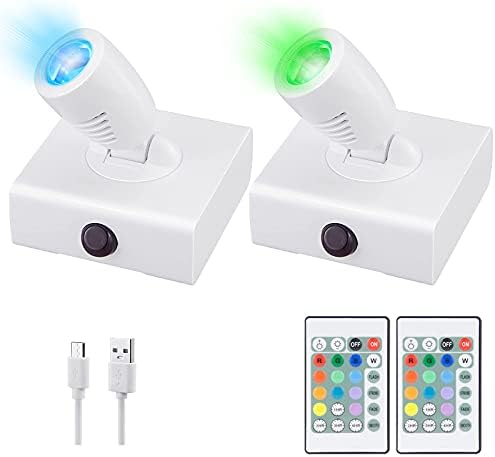 HONGUT Wireless LED Spotlight, Rechargeable Picture Lights, 12 Colors Changing Accent Artwork Lighting, Picture Light for Paintings, Indoor Closet Lights, Puck Lights with Remote, Display Lights-2Pack