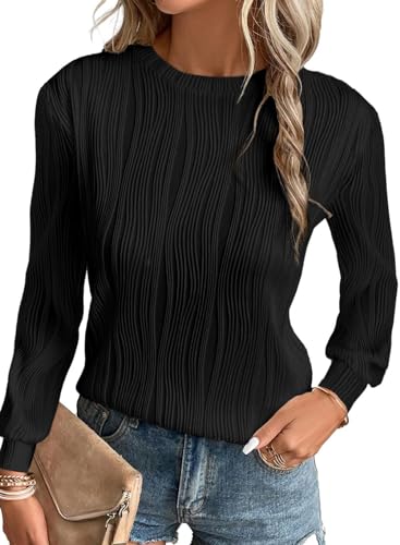 Womens knit textured long sleeve crewneck blouse