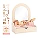 OOOK Wooden Vanity Makeup Table for Kids, Toddler Pretend Play Dressing Table with Mirror & Drawer, Vanity Toy with 10 Pcs Accessories, Gift for Little Girls Age 3+