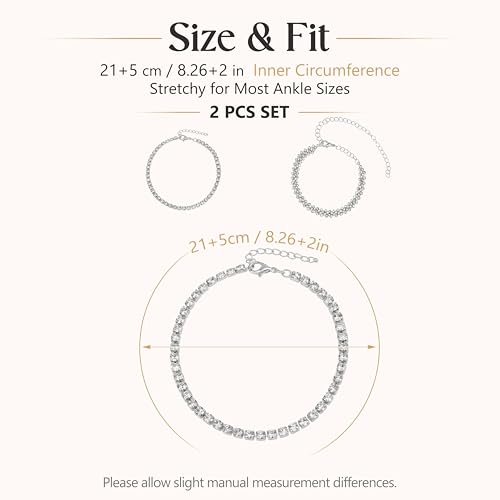 Image of Fesciory Heart Rhinestone Ankle Bracelets for Women, Adjustable Silver Plated Shiny Tennis Anklets, Twinkle Cubic Zircon Imitation Diamond Anklet Foot Chain Jewelry Gifts