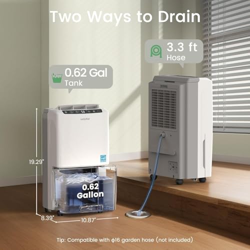 Image of Waykar 34 Pints 2025 Most Efficient Energy Star Dehumidifier for Home & Basement, Ideal for Spaces up to 2,000 Sq. Ft. with Auto or Manual Drainage, 0.62-Gallon Water Tank