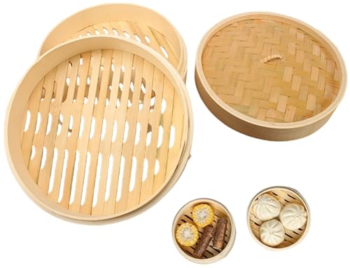 蒸篭 二段竹蒸し器 竹蒸し器 15cm/18cm/21cm/24cm/27cm/30cm竹蒸し器 せいろ蒸し ヘルシ蒸し器、蒸し多用途 餃子 饅頭 朝ごはん 点心 家庭用 業務用 竹蒸し器 料理 15cm