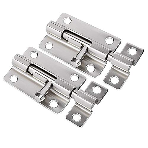 Door Security Slide Latch Lock, Keyless Entry Door Lock, Thickened Stainless Steel Sliding Door Lock, Easy to Install Gate, Slide Latch Lock with 12 Screws (2 Pack)