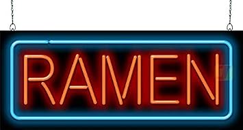 Ramen Neon Sign - Large Size - 32" wide x 13" high - Real, Quality Hand Bent Neon Sign - Red Letters with a Blue Outer Border