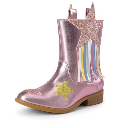DREAM PAIRS Girls Cowgirl Cowboy Western Mid Calf Tassel Boots 10 Toddler Pink