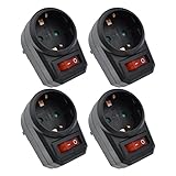 4 Steckdosenadapter mit Schalter inkl. Kindersicherung schwarz (spart Strom und schont die Umwelt)