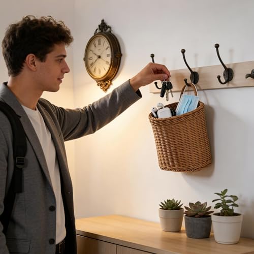 Cesta de pared de ratán para solucionar la falta de espacio 4