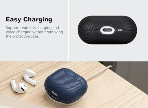 Haobobro Leather Case - for AirPods 4 / AirPods 4 with Active Noise Cancellation Case Cover - Selected Skin-Friendly Leather, with Carbon Fibre Texture, Handmade Drop Protective Hard Cover - Black by HAOBOBRO - Image 5