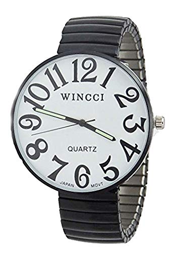 Wincci New Ladies Super Large Face Stretch Band Easy to Read Watch (Black)