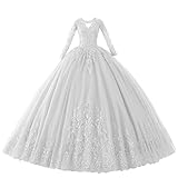 YMSHA Long Sleeve Puffy Quinceanera Dresses Sweet 16 Teens Tulle Lace Prom Ball Gown for Sweet 15 16 Girls White 02