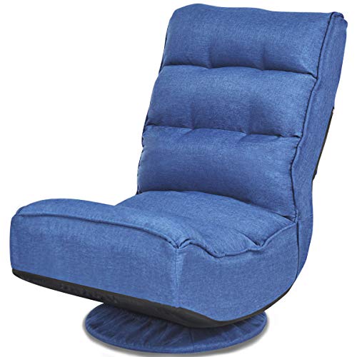 Giantex 360 Degree Swivel Gaming Chair, 6 Position Adjustable Folding Floor Chair, 300lb Spring Support, Comfortable Padded Backrest, Lazy Sofa Chair Game Rocker for Teens Adults (Navy Blue)