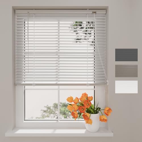 Radeco® Store vénitien en Aluminium 40 x 130 cm Blanc, Lamelles de 25 mm, Tailles de 40 à 220 de Largeur, sans perçage Possible