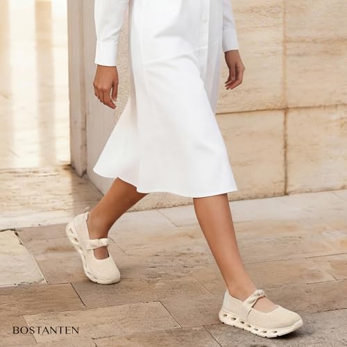 Image of BOSTANTEN Comfortable Mary Jane Sneakers for Women - Lightweight & Breathable, Slip On Casual Shoes 2026, Wide Toe Box, Cushioned Sole for All-Day Walking /Work