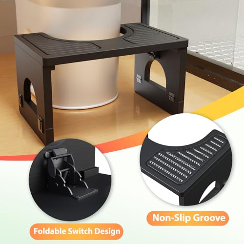 Image of Folding Toilet Stool 7 inch&9 inch Adjustable, Black Poop Stool for Adults & Kids