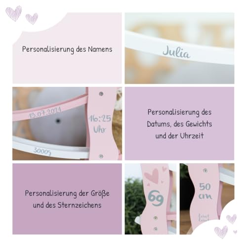 KIDSLINO Kugelbahn inkl. Autos rosa - personalisierbar I Geschenk zur Geburt & Taufe I Handmade Holzspielzeug Ab 18 Monaten I Personalisierte Geschenke Baby I Rennbahn mit Name & Geburtsdaten