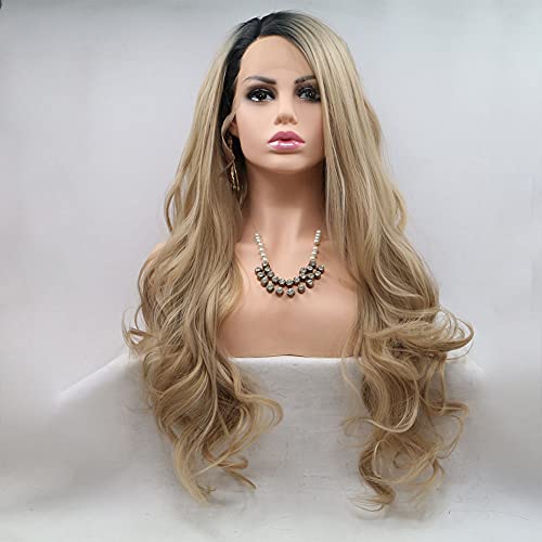 Perruque synthétique longue ondulée AFBeauty brune ombrée avec dentelle frontale - 2