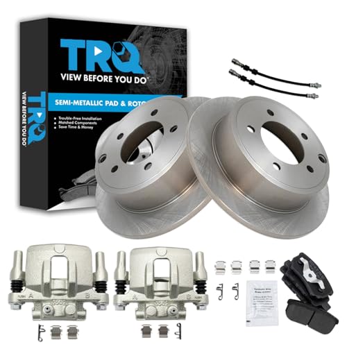 Image of TRQ Rear Brake Pad and Rotor Set Semi Metallic Rotors Calipers Compatible with 2011-2014 Chrysler 200 2007-2010 Sebring 2008-2014 Dodge Avenger 2007-2017 Jeep Compass Patriot