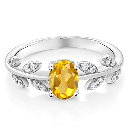 Gem Stone King Twisted Olive Branch Leaf Vine Band Wedding Ring For Women | 925 Sterling Silver | 7X5MM Oval Gemstone Birthstone | Available In Size 5, 6, 7, 8, 9 | Fine Jewelry Gifts for Her Mom Wife2