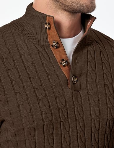 Image of JMIERR Men's Cable Knit Pullover Sweater Casual Long Sleeve Stand Collar Button Knitted Sweaters