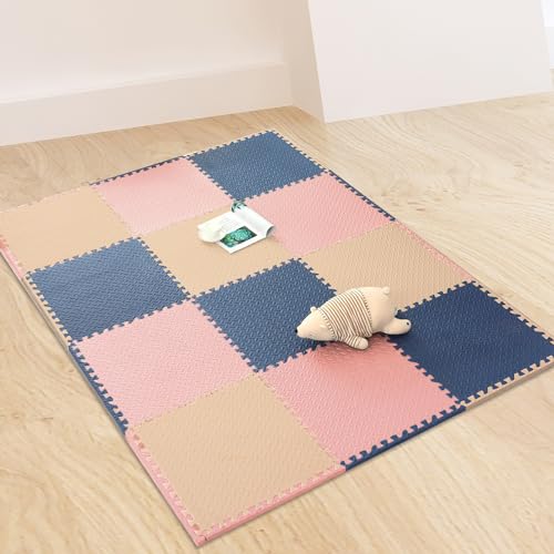 ZQSQD Foam Floor Mats 12 Pack, 30 x 30 CM Puzzle Exercise Mat, Tapete para Gimnasio, Tapete para Bebe Gateo Grueso, Tapete de Foamy, con 6 Tiras de Borde