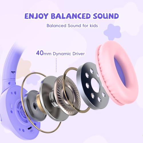 Image of USB C Headphones Wired for Kids, 85 /94dB Volume Limit With Mic, Purple | Kid Headphones for School, Wired Over Ear USBC Plug in Corded Headphones for Boys Girl Toddler, iPad, Tablet, Airplane Travel