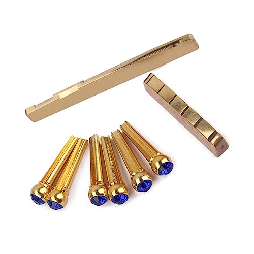 SUPVOX Brass Guitar Bridge Parts Set with Blue Crystal Design for Acoustic Guitar Replacement Durable and for Enhanced Tone