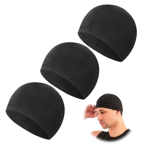 LLFYXM Bonnet en Satin Homme Wave Cap Respirant, Durag Homme Doux et Extensible pour Cyclisme, Sport, Sommeil, Moto, Casque (Lot de 3) Noir Unisexe