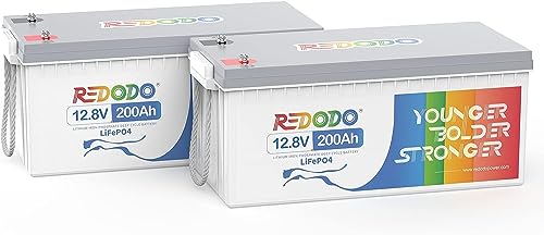 Redodo 12V 200Ah �����_�S���`�E���C�I���o�b�e���[(2�Z�b�g) 2560Wh LiFePO4 100A��BMS���� 4000��ȏ�T�C�N�� 10�N���� �e�ʊg���\ �L�����s���O�J�[ �T�u�o�b�e���[ �Ԓ��� �ЊQ�΍� ��d�ً}�p �\�[���[