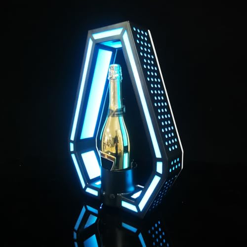 GLITCHCORE LED Liquor Bottle Display Shelf，bar Bottle Service Sign，Club Champagne Whiskey for Bottle Service Display Shelf，Equipped with RF Remote Control and 8 Adjustable Colors（Geometric Style）
