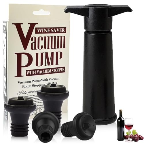Luoqun88 Wine Saver Pump, 4pcs Vacuum Wine Stoppers, Reusable Silicone Wine Preserver Keeps Wine Fresh, Wine Bottle Stoppers for Beer Champagne Sparkling Wine, Ideal Wine Present(Flat Handle)