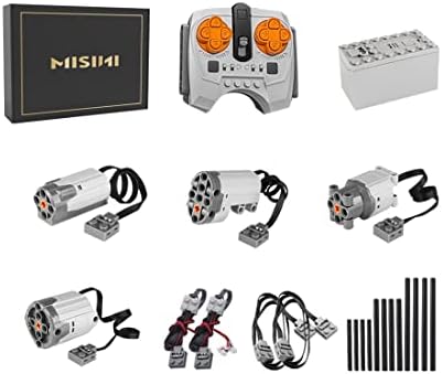 MISINI 22 Pieces Technology Power Functions Set, Including XL/L/M/Servo Motors kit (RC/APP,Parts Shaft Cross), Remote Control Battery Box, Extension Cable Light Cable, Compatible with Lego (4-dj)