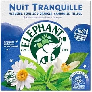 Elephant Infusion Bien-être Nuit Tranquille (Tilleul, Camomille, Feuilles d'oranger Doux) 25 Sachets 38g