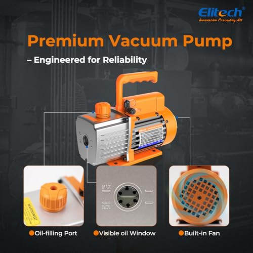 Kit Inicial Elitech HVAC – Conjunto 4-en-1 con Bomba de Vacío de 3CFM, Manómetro Digital, Detector de Fugas WJL-6000 y Mangueras para Refrigerante | Conjunto Básico para Reparación de Aire Acondicionado miniatura 3