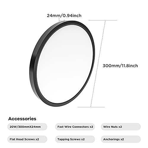 12 Inch Led Round Flat Ceiling Light,20W(200W Equiv) 2000 Lm,3000K/4000K/6500K Cct Selectable, Edge-Lit Flush Mount Led Ceiling Light For Kitchen,Bedroom,Laundry And Closet Room,Black #TOP2