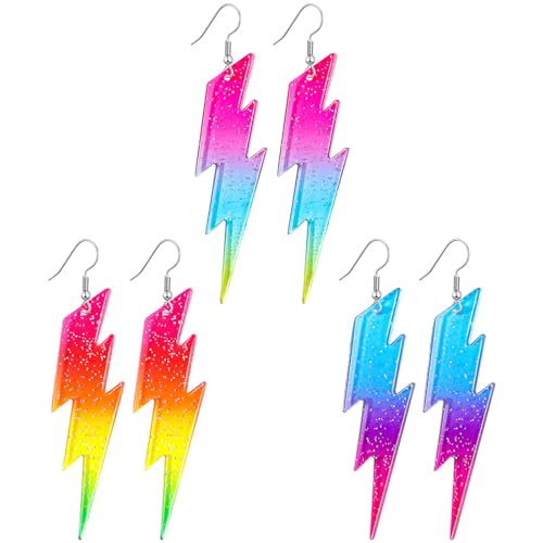 Hicarer 3 Pair 80s 90s Neon Earrings for Women Fluorescent Earring Jewelry Accessories Acrylic Drop for Glow Party Outfit