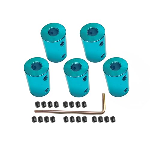 Generic Rigid Coupling Set Screws, 3D Printer Shaft Coupling connectors, Motor Drive Shaft couplings, Multiple Models (6mm to 6mm, 5 Pcs), Blue