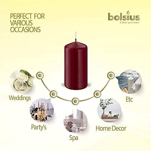 Bolsius 2X4 Inch Dark Red Pillar Candles - 4 Pack Candle Set - 20 Hours Burn Time - Premium European Quality - Dripless And Smokeless Candle - Perfect For Wedding Candles, Party, And Special Occasions #TOP3