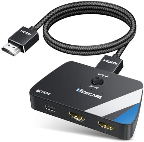 NEWCARE HDMI 2.1 Switch 2 in 1 Out with 2.6ft 8K Cable, HDMI Switcher 4K@120Hz, Bi-Directional HDMI Splitter Supports 8K@60Hz HDR10+ 3D Dolby VRR HDCP2.3 for TV PS5 Xbox Laptop Projector NEWCARE HDMI 2.1 Switch 2 in 1 Out with 2.6ft 8K Cable, HDMI Switcher 4K@120Hz, Bi-Directional HDMI Splitter Supports 8K@60Hz HDR10+ 3D Dolby VRR HDCP2.3 for TV PS5 Xbox Laptop Projector
