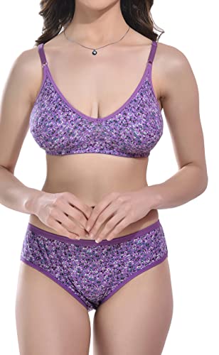 Image of StyFun Women Cotton Blend Floral Print Non-Padded Non-Wired Bra Panty Set Full Coverage Lingerie Set Multicolor See Main Image to Check How Many Sets You Will Get