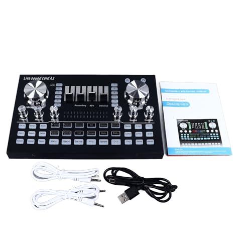 Live Sound Card Audio Mixer, audio mixer Live Sound Card, Audio Interface Podcast Equipment Bundle Pc Mobile Phone Universal Voice Changer, soundkar for Streaming Recording 48v,