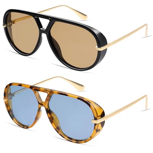 Image of VANLINKER Oversized Trendy Polarized Aviator Sunglasses for Women Men Retro Round Sunglasses Vintage Shield Shades VL9798