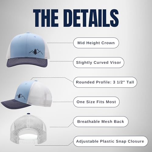 Image of LINDO Trucker Hat [ Great Outdoors Design ] for Men and Women: Mid Profile Cap with Breathable Mesh Back and Adjustable Snap