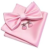 GUSLESON Blush Pink Bow Tie and Pocket Square Cufflink Set for Wedding Mens Light Pink Pre-tied Bow ties (0570-40)