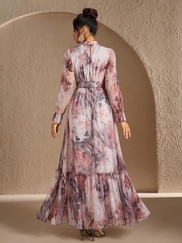 Image of TOLEEN Summer Casual Dresses for Women 2024 Spring Fashion Boho V Neck Long Sleeve Ruffle Floral Print Elegant Maxi Dress