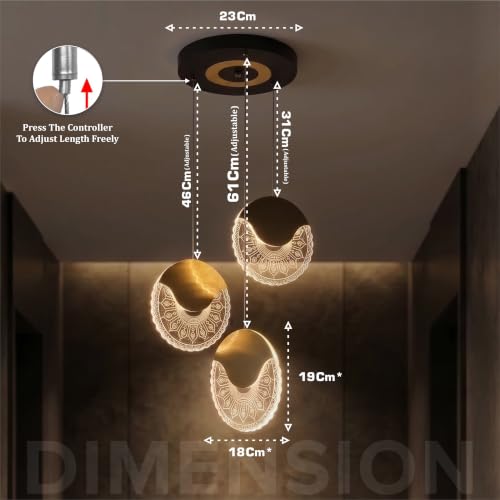 Image of Lamp master 3 Lumiround Modern LED Pendant Light | Premium Gold Finish Acrylic Hanging Ceiling Light | Adjustable Height | Decorative Chandelier for Living Room, Bedroom, Dining Room | Warm White