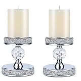 2 PCS Candle Holders,Pillar Crystal Candle Holder,Silver Candlesticks Holder for Coffee Dining Table