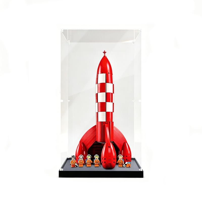 Compatible with Le*GO 21367 The Adventures of Tin*tin: The Moon Rocket Display Case Transparent Acrylic / Storage and Protection Anti-Dust (Matte Black)