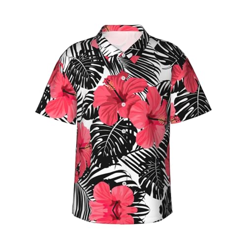 Chemise hawaïenne rouge homme imprimé hibiscus haut de gamme, coupe d'été soignée du S au 3XL