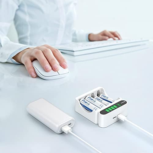 POWXS 4 slot LCD Battery Charger for AA AAA Rechargeable Batteries - USB and Type C Input ,Fast Charging Function ,Battery Charger
